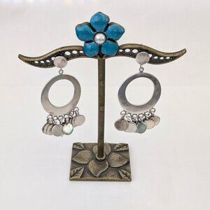 JANE DIAZ Dancing Paillette 925 Silver Circular Dangle Disc Pierced Earrings